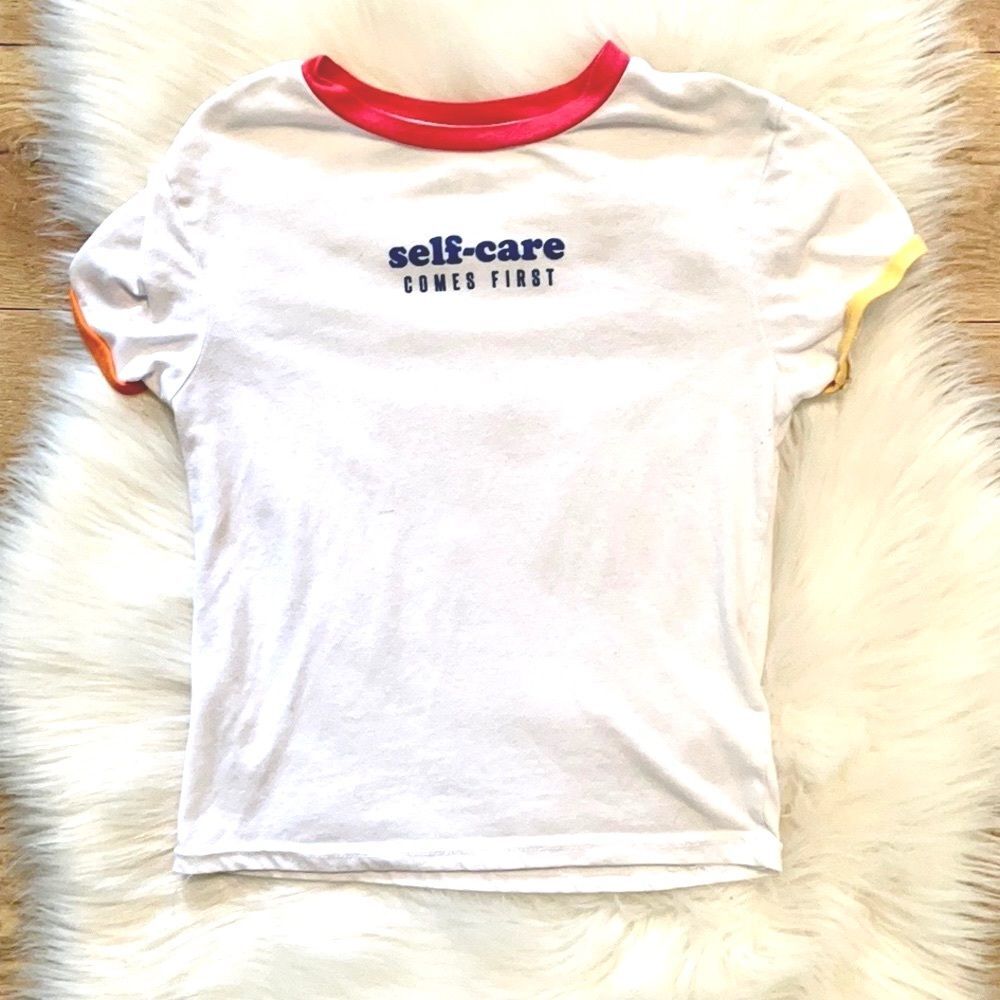 FREEZE WOMEN’s SMALL crop top “SELF CARE” short sleeve shirt
